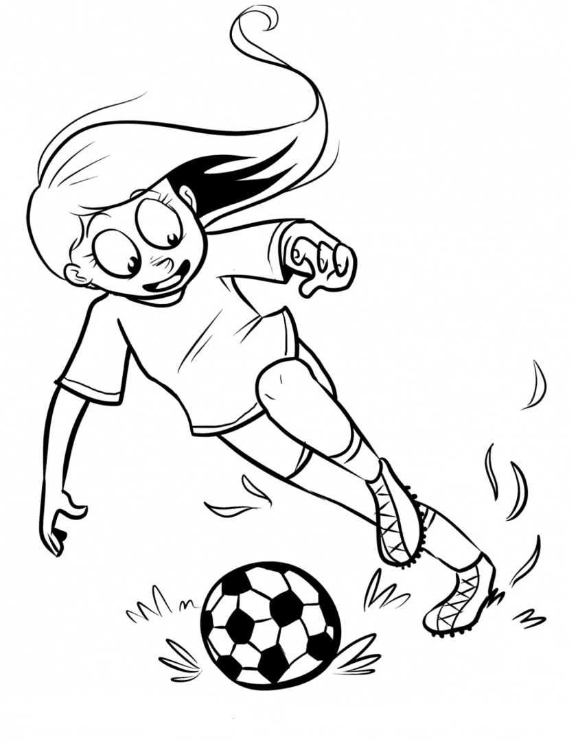 Desenho de Incrível Menina Jogadora de Futebol Muito Habilidosa para Colorir e Pintar