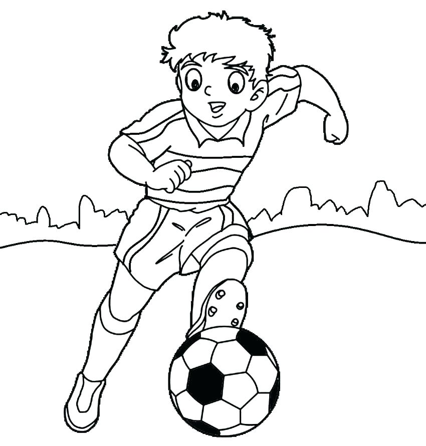 Desenho de Menino Jogador de Futebol na Escola para Colorir e Pintar