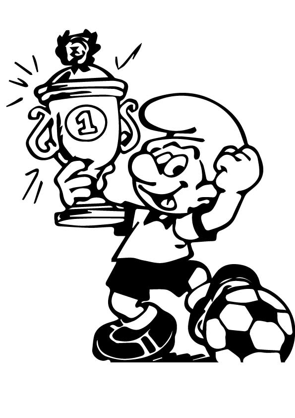 Desenho de Menino Smurf Vencedor de Torneio de Futebol para Colorir e Pintar