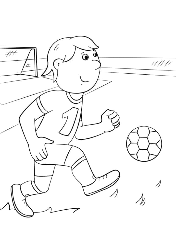 Desenho de um Pequeno Jogador de Futebol para Colorir e Pintar