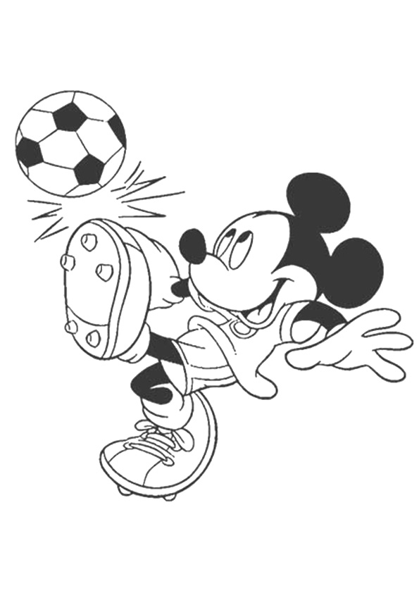 Desenho do Mickey Mouse Jogando Futebol para Colorir e Pintar