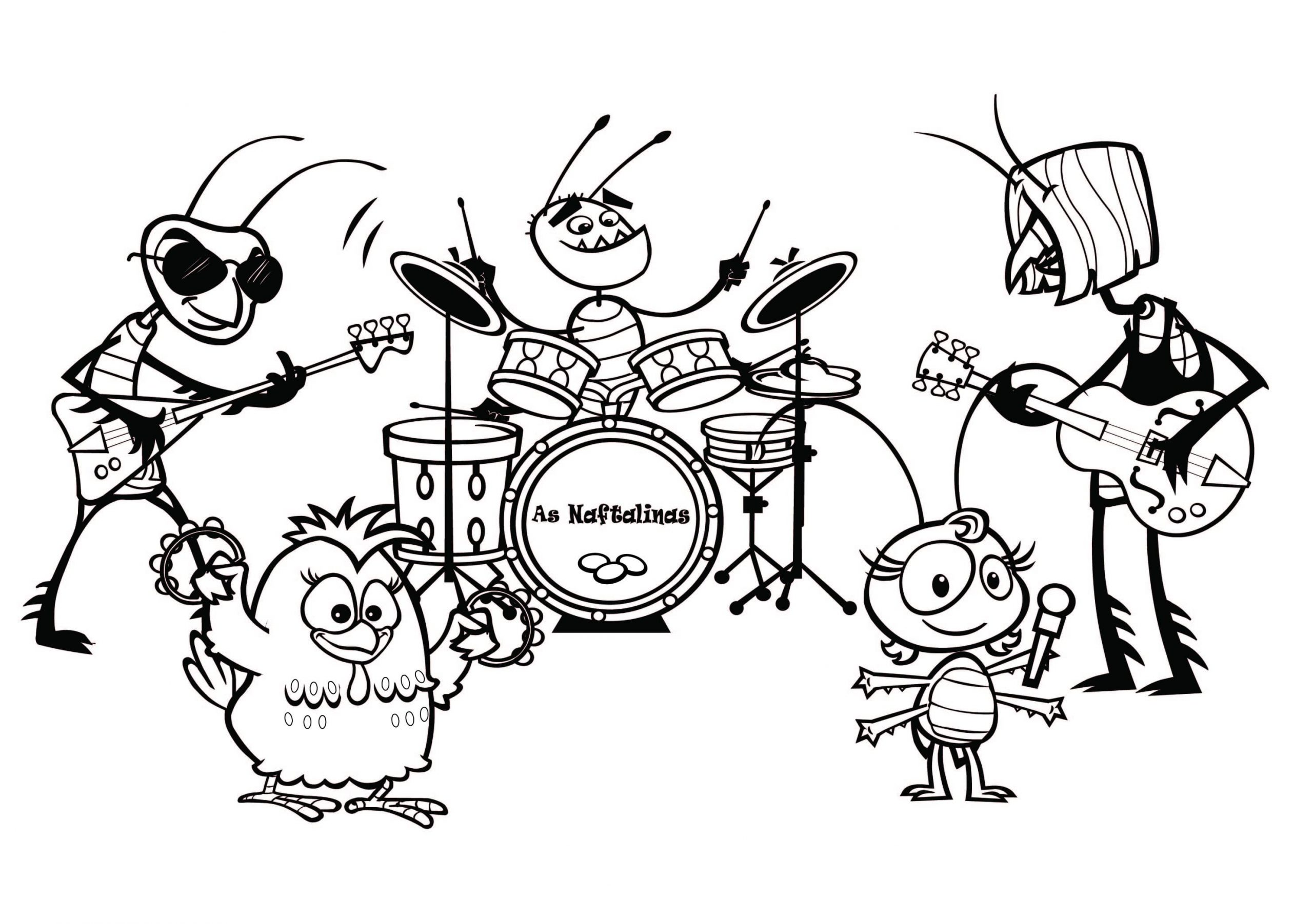 Desenho de Banda de Música Galinha Pintadinha para Colorir Scaled e Pintar