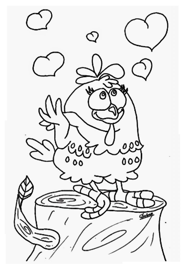 Desenho da Galinha Pintadinha com Corações para Colorir Grátis e Pintar