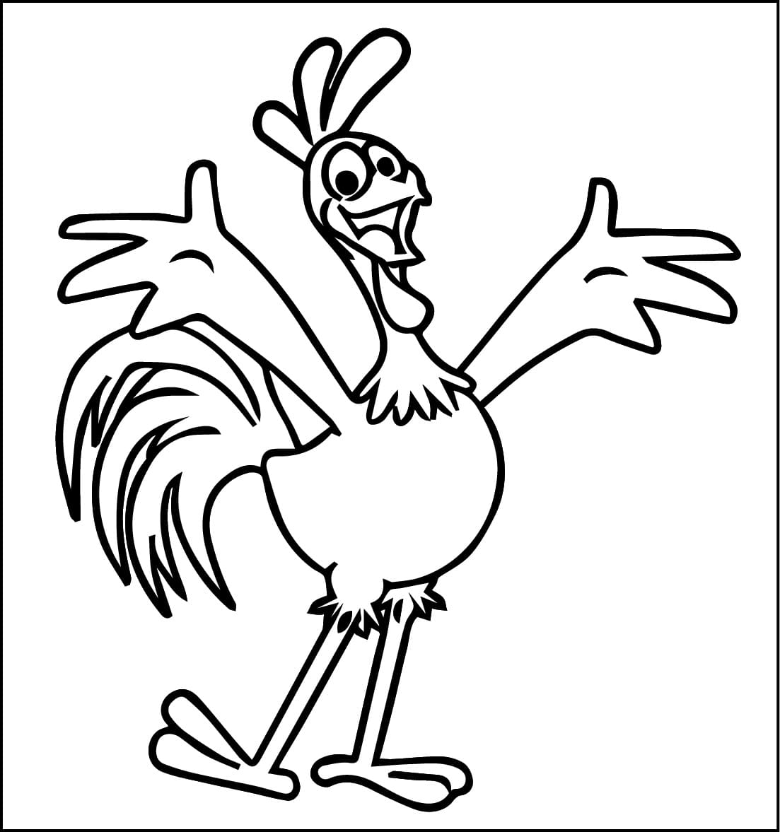 Desenho de Galo Carijo Alegre para Colorir e Pintar