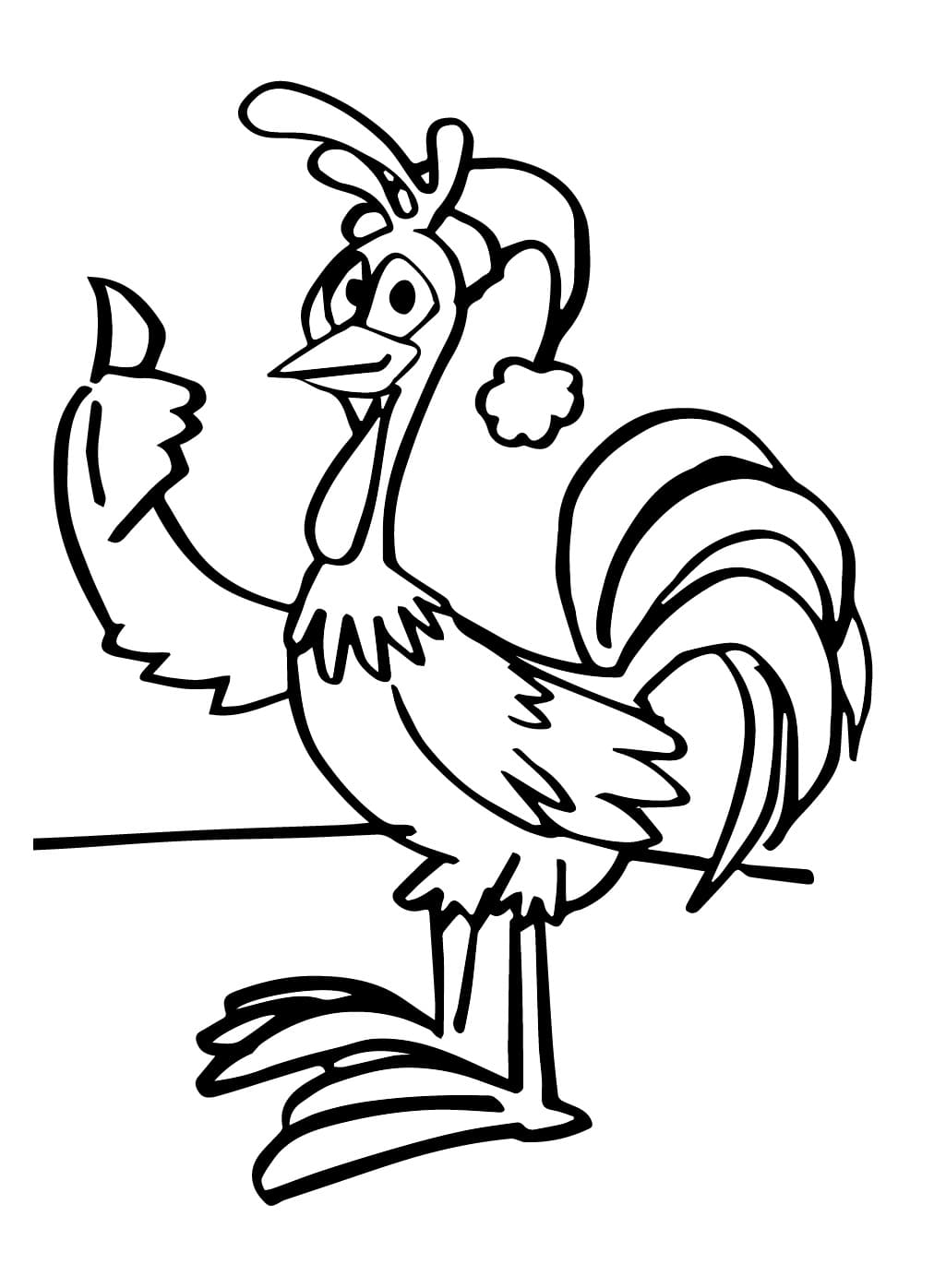 Desenho de Galo Carijo no Natal para Colorir e Pintar