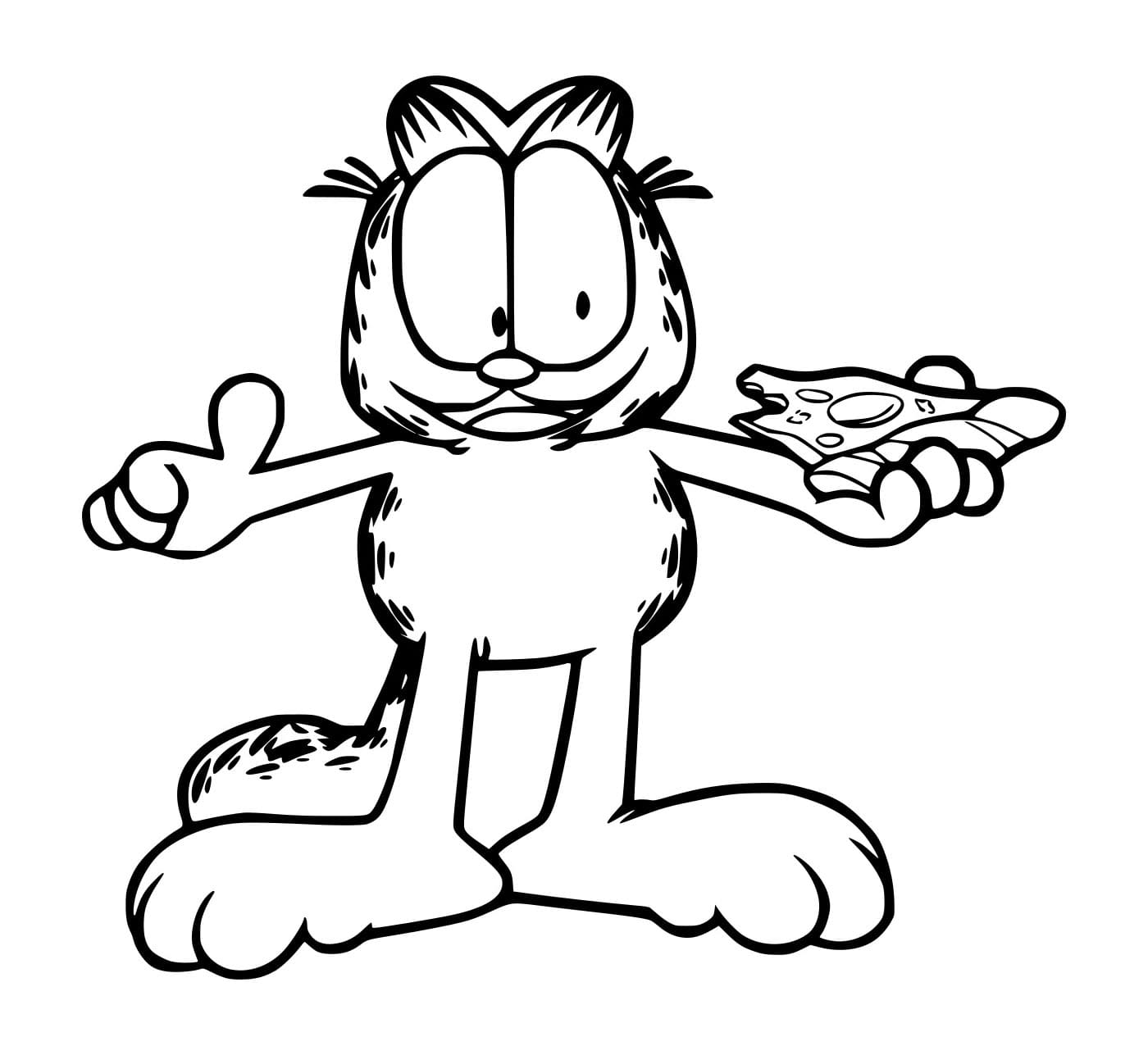 Desenho de Garfield Comendo Pizza para Colorir e Pintar
