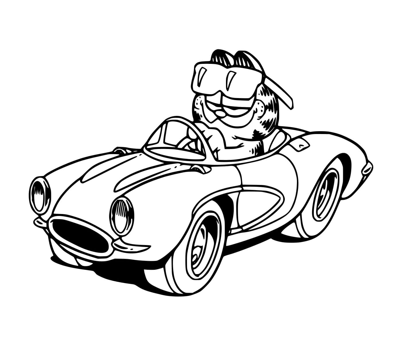 Desenho de Garfield Dirigindo um Carro para Colorir e Pintar