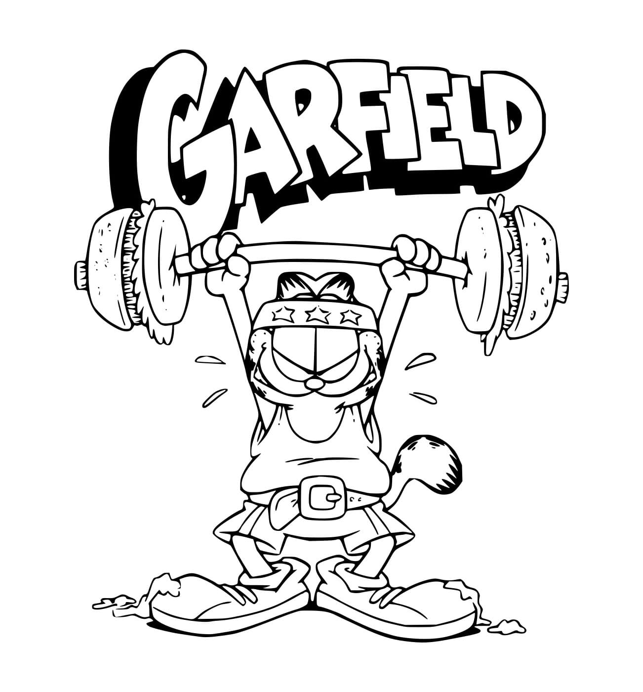 Desenho de Garfield Levantando Pesos para Colorir e Pintar