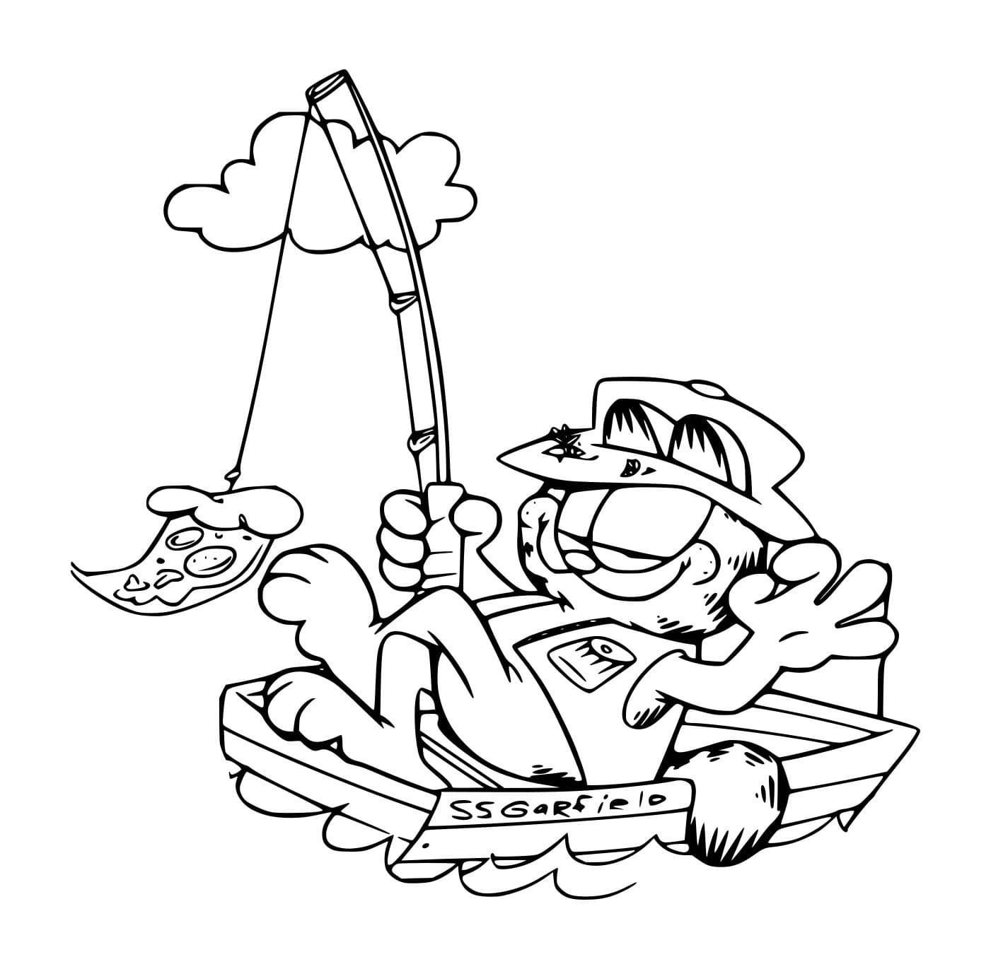 Desenho de Garfield no Barco para Colorir e Pintar