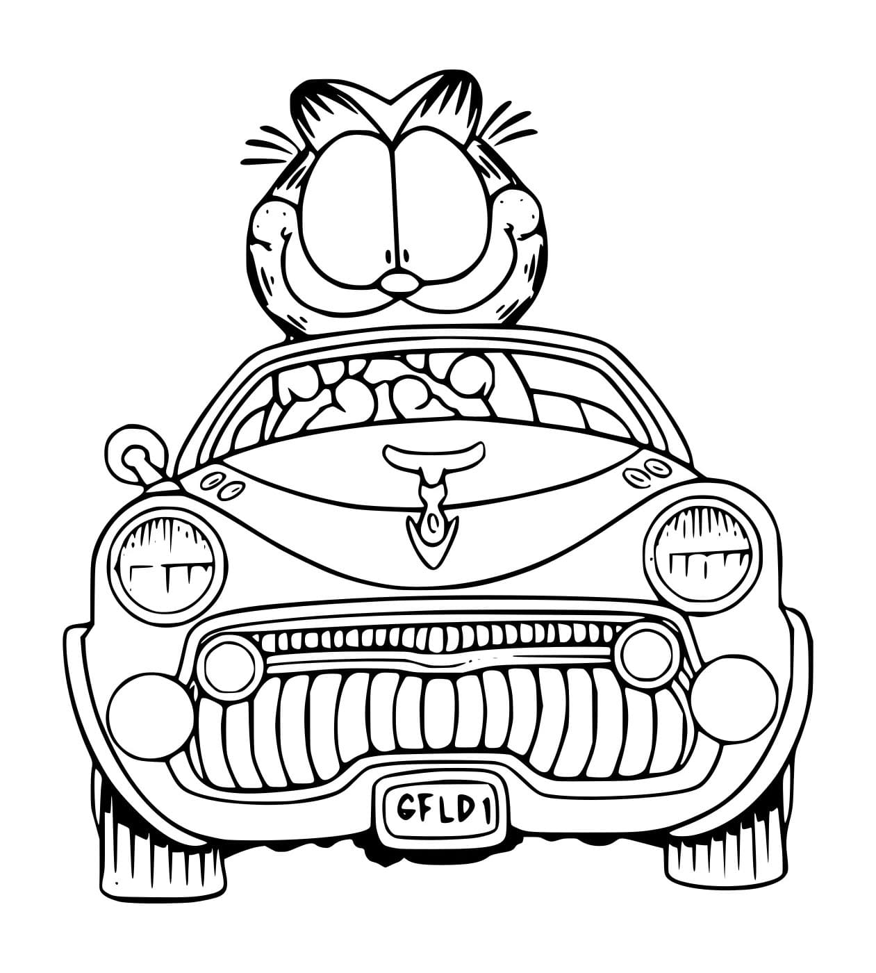 Desenho de Garfield no Carro para Colorir e Pintar