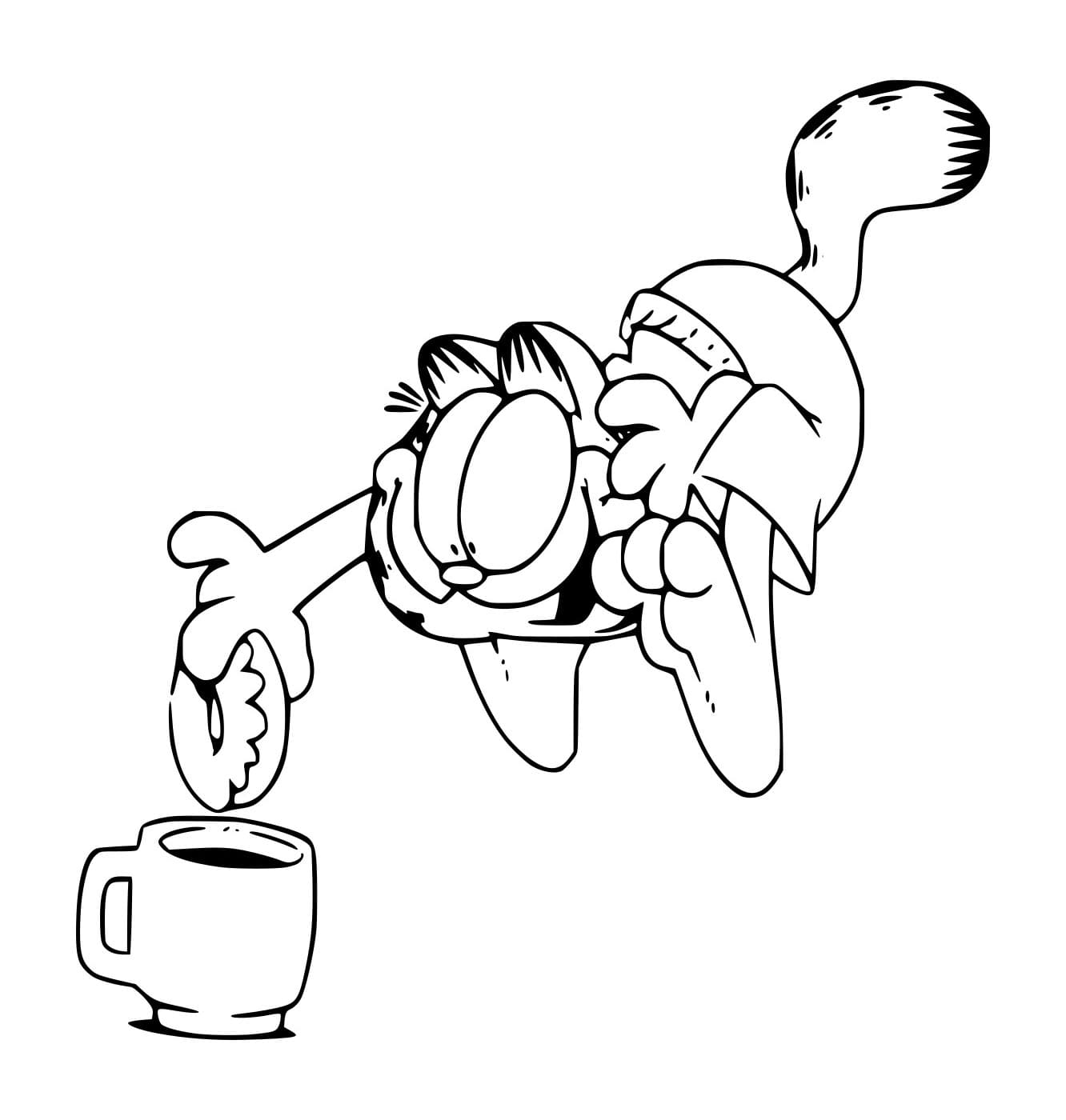 Desenho de Garfield Segurá um Donut para Colorir e Pintar