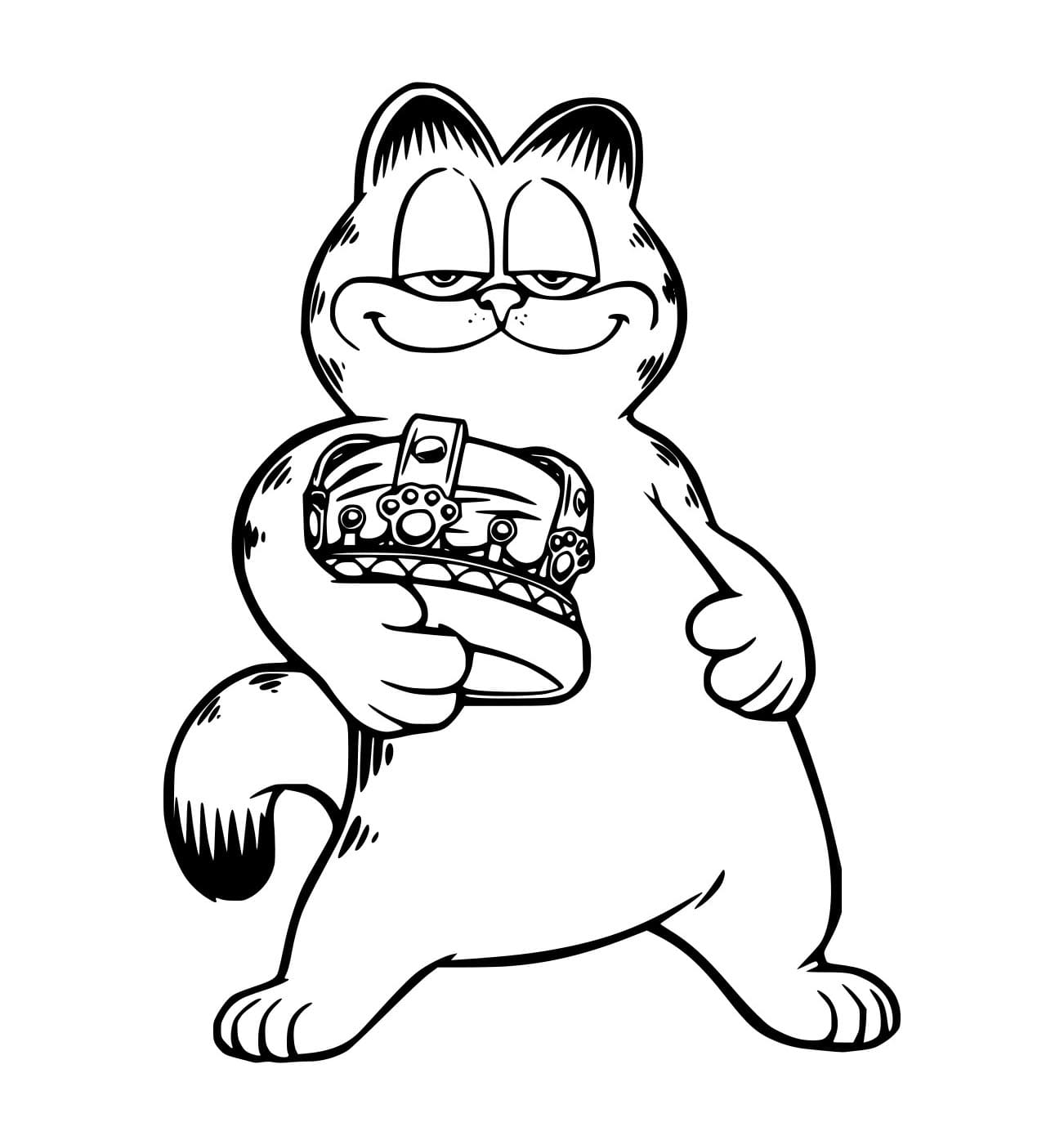 Desenho de Garfield Segurá uma Corôa para Colorir e Pintar