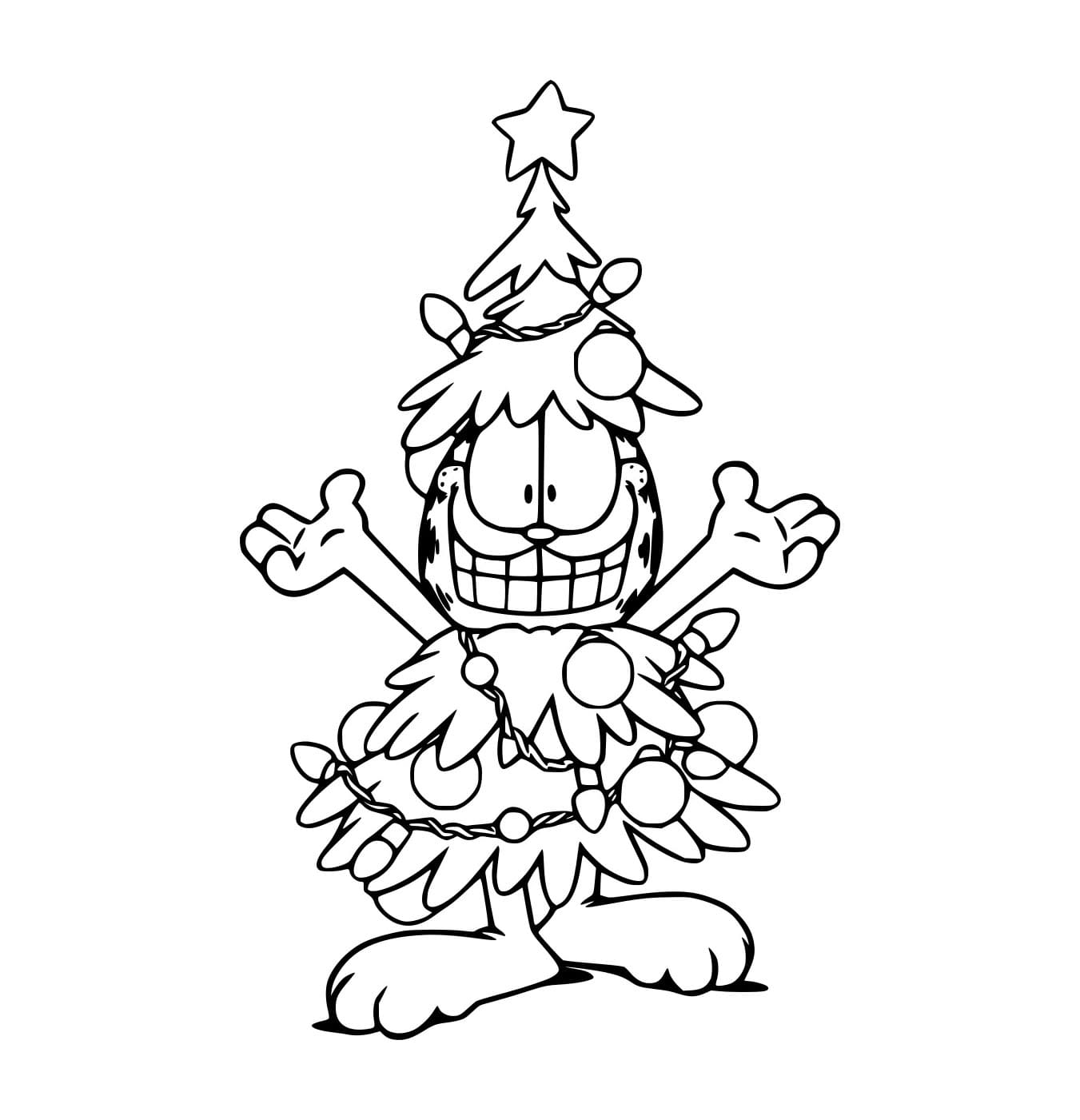 Desenho de Árvore de Natal Garfield para Colorir e Pintar