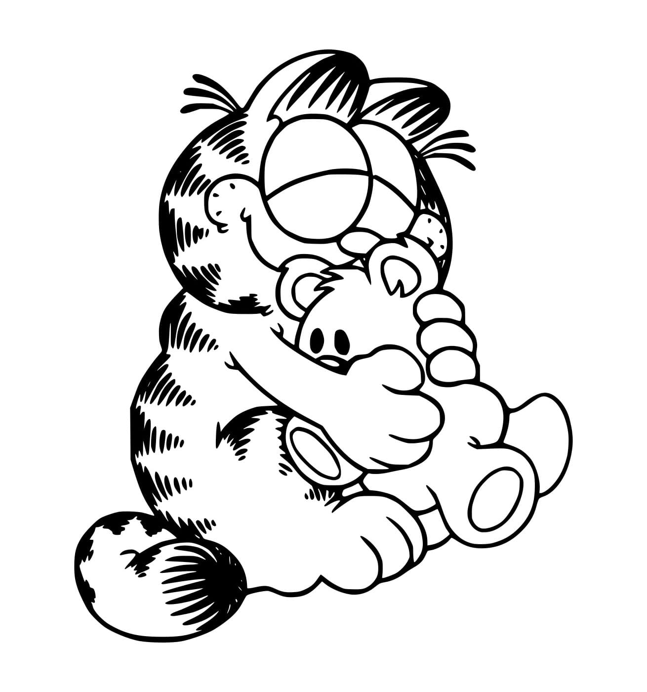 Desenho de Garfield Abraçá Pooky para Colorir e Pintar
