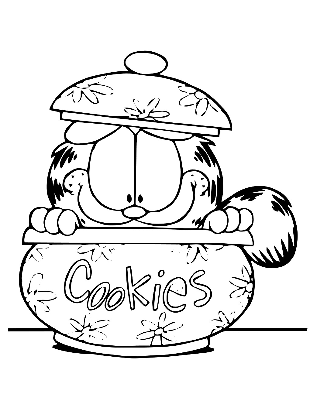 Desenho de Garfield Comendo Biscoitos Deliciosos para Colorir e Pintar