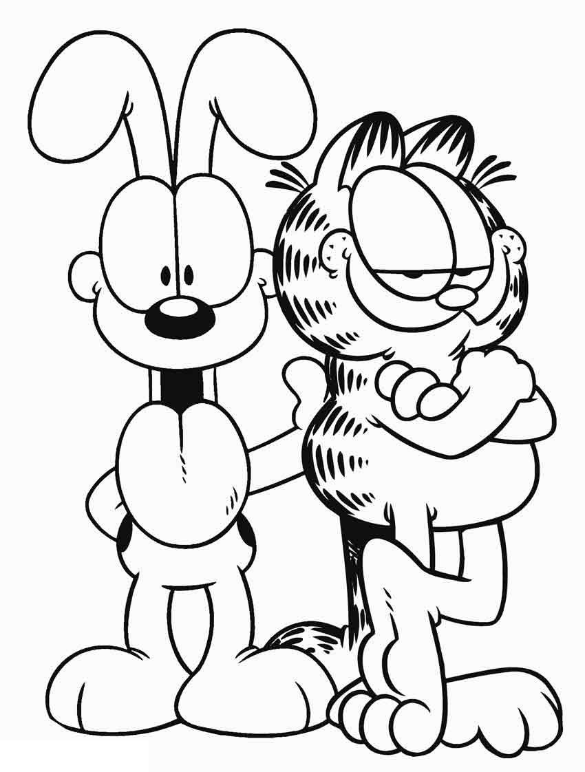 Desenho de Garfield e Seu Amigo para Imprimir e Colorir e Pintar