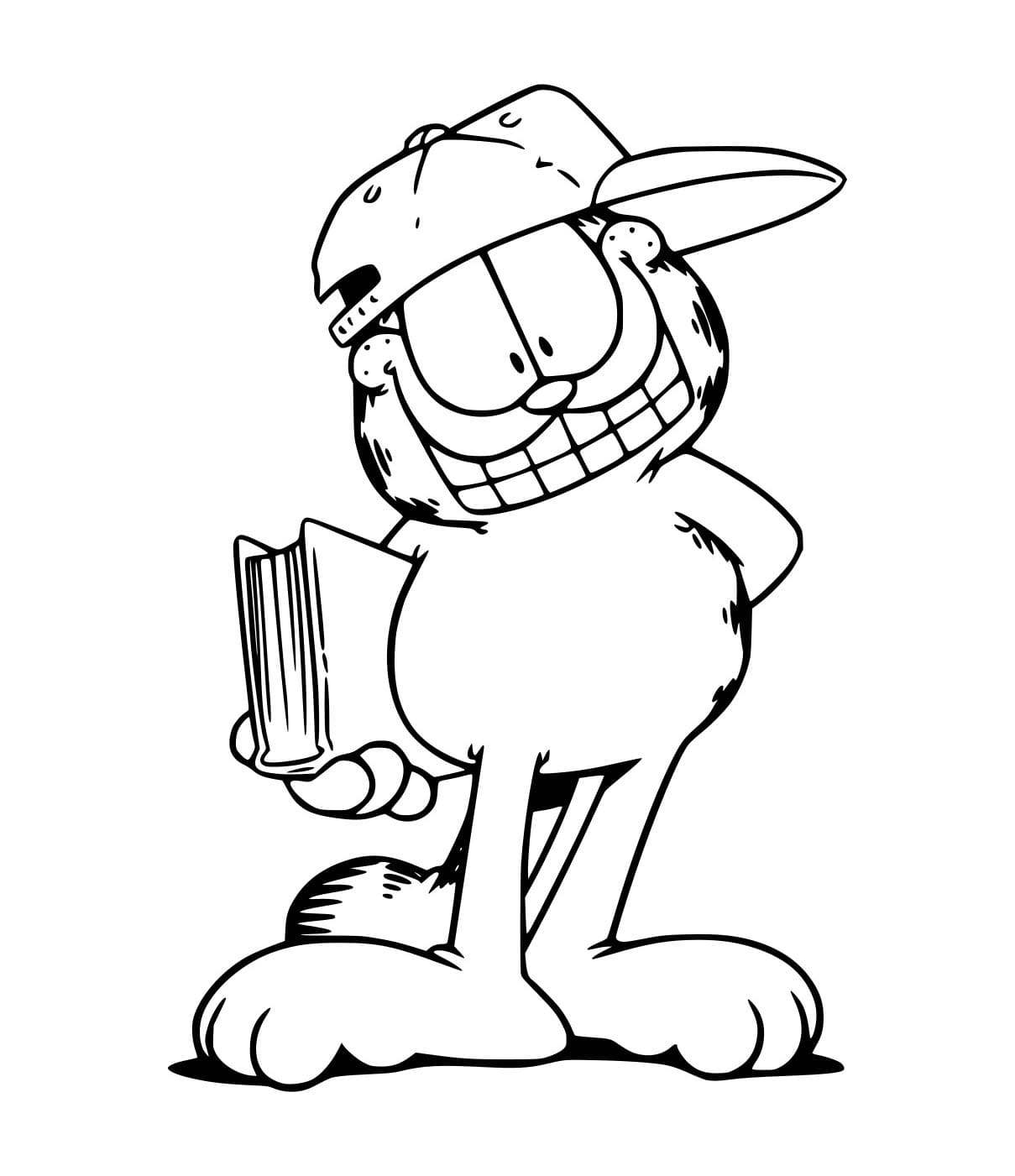 Desenho de Garfield no Chapéu para Colorir e Pintar