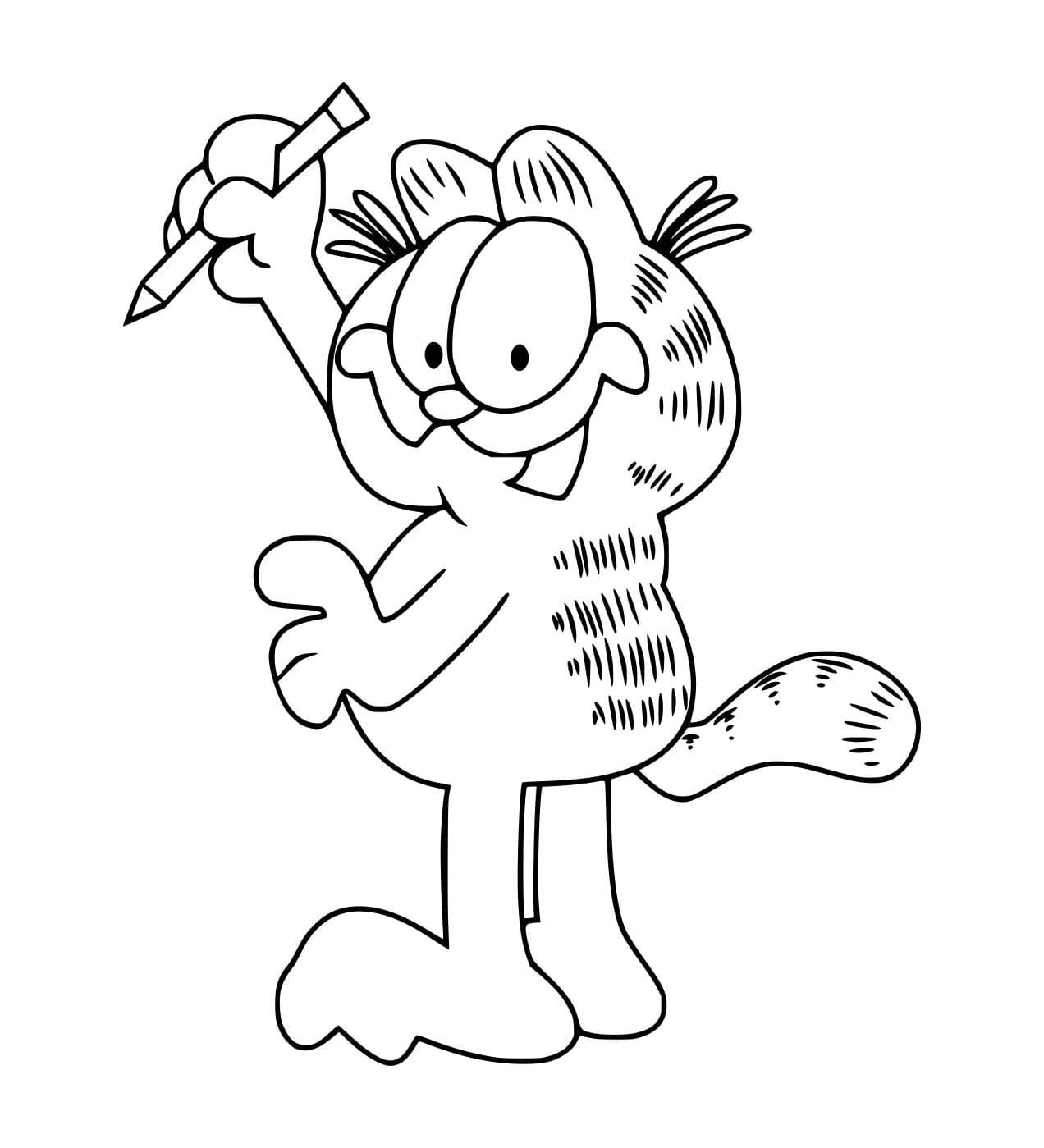 Desenho de Garfield Segurá um Lápis para Colorir e Pintar