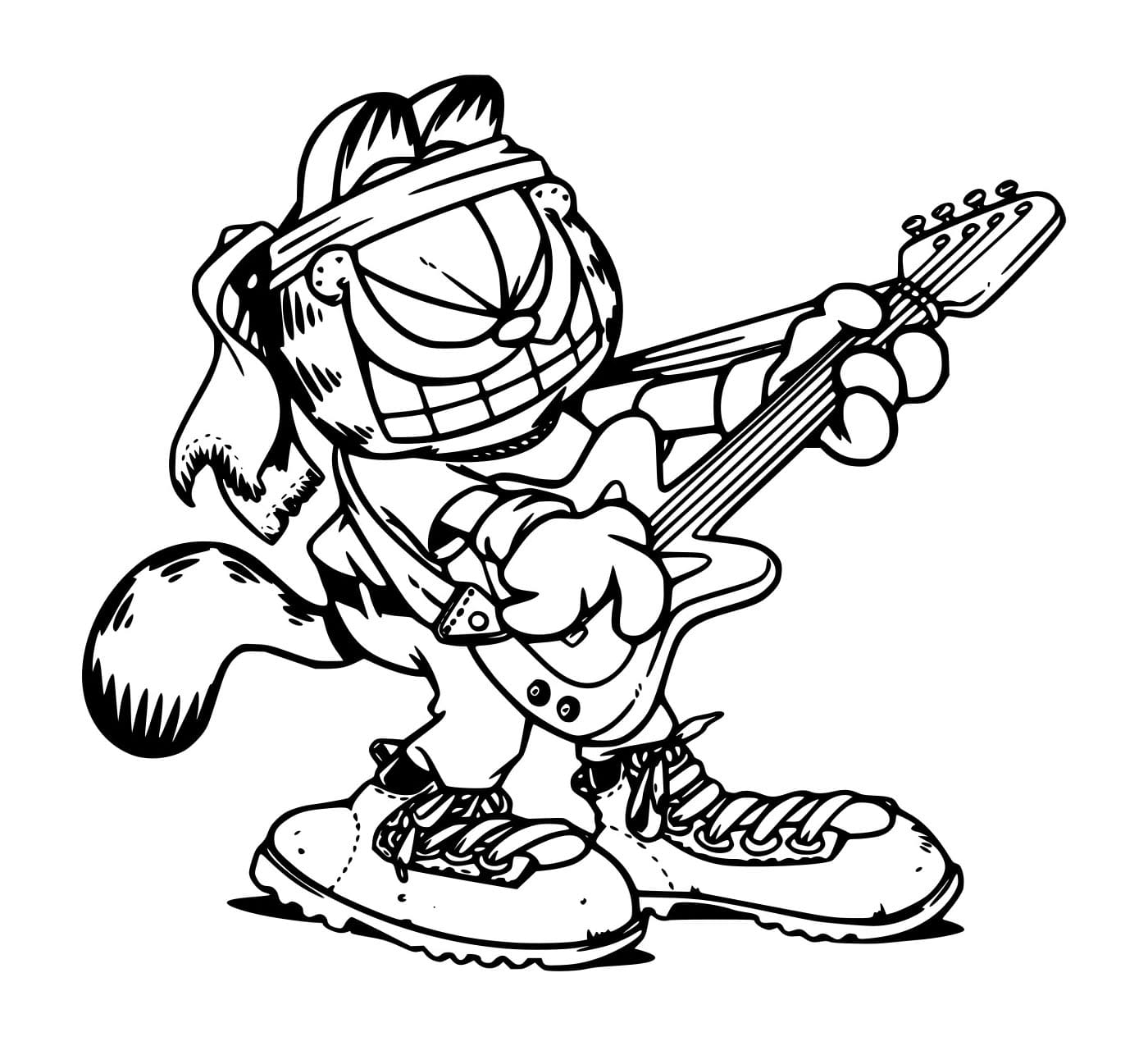 Desenho de Garfield Tocando Violão para Colorir e Pintar