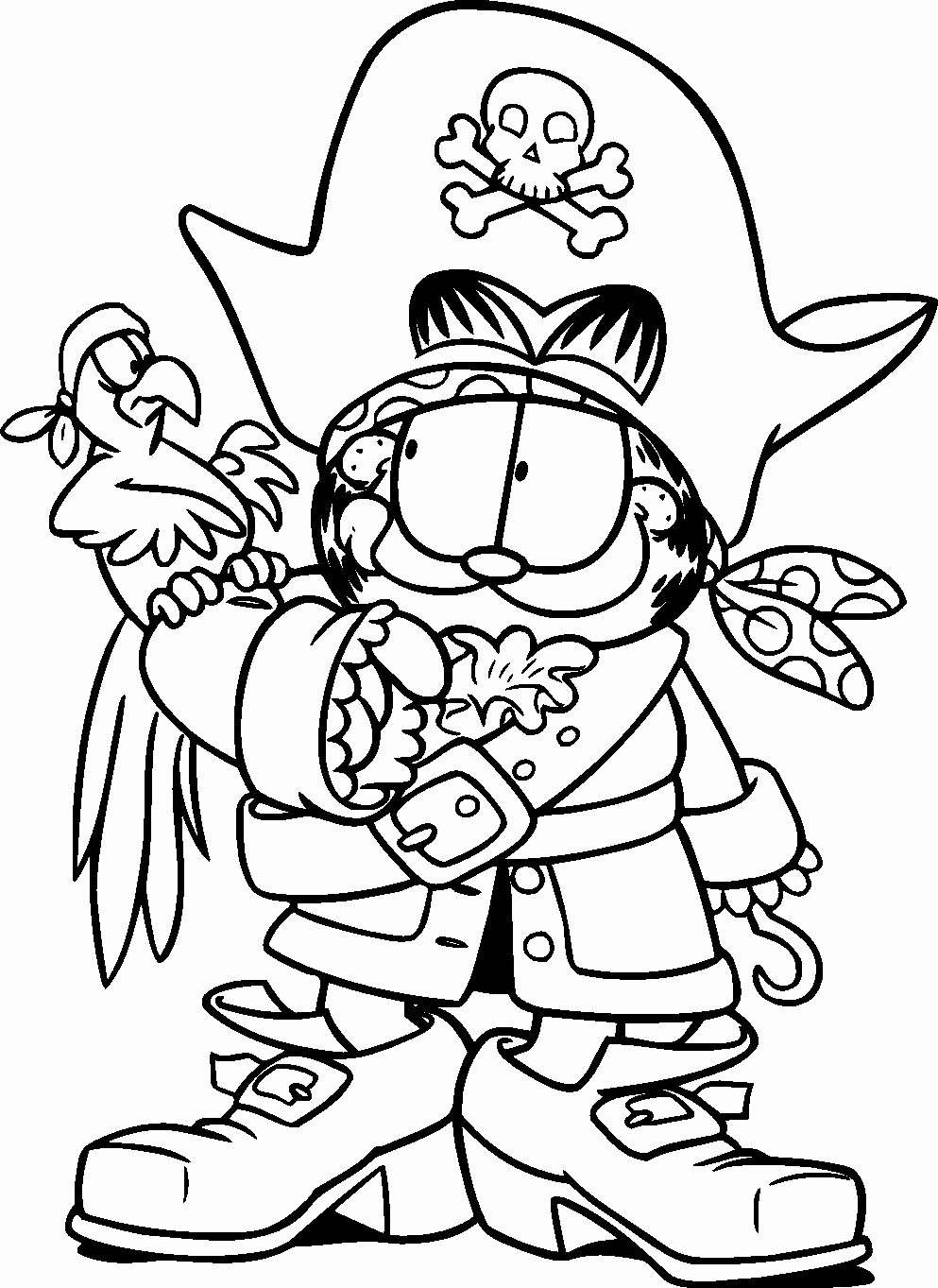 Desenho do Garfield com Roupa de Pirata para Colorir e Pintar
