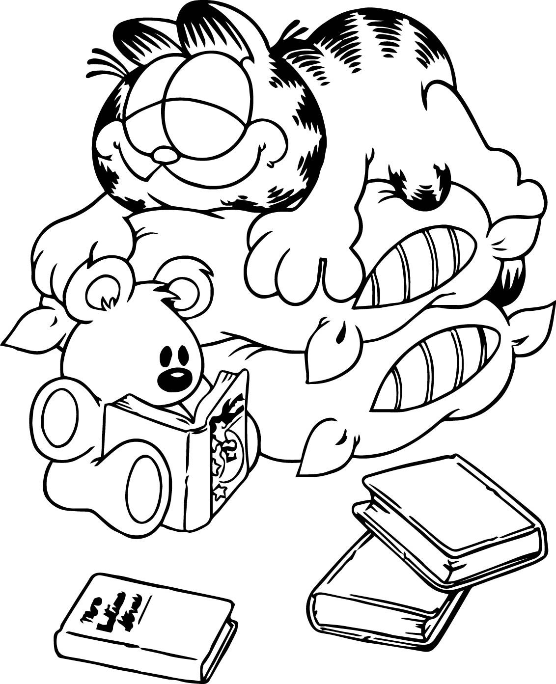 Desenho Pdf do Garfield Dormindo em Cima de Dois Travesseiros para Colorir e Pintar