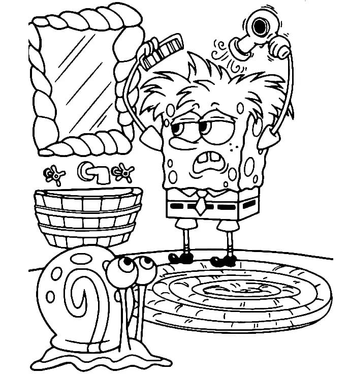 Desenho de Gary e Bob Esponja para Colorir e Pintar