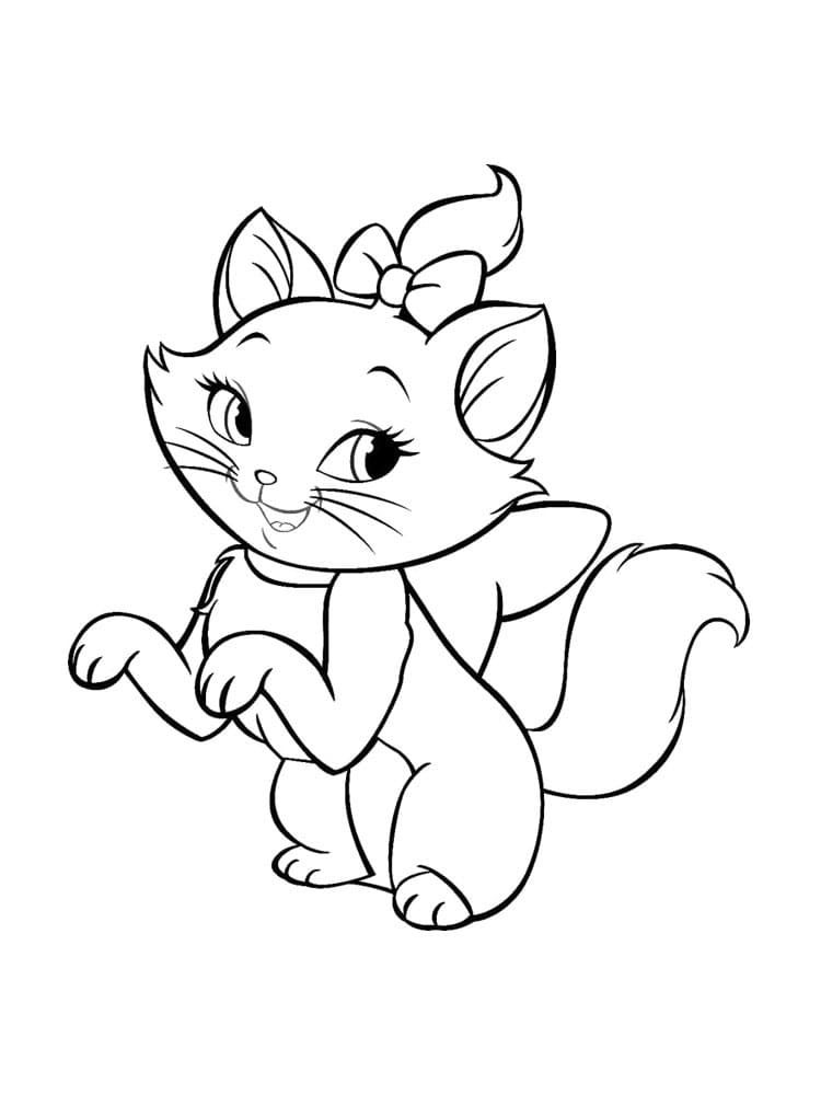 Desenho de Gatinha Marie Amigável para Colorir e Pintar