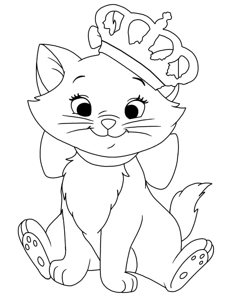 Desenho de Gatinha Marie com Corôa para Colorir e Pintar