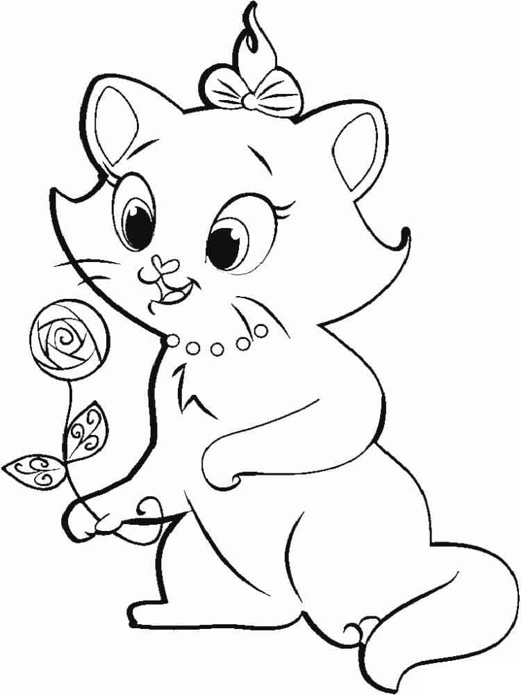 Desenho de Gatinha Marie com Flor para Colorir e Pintar
