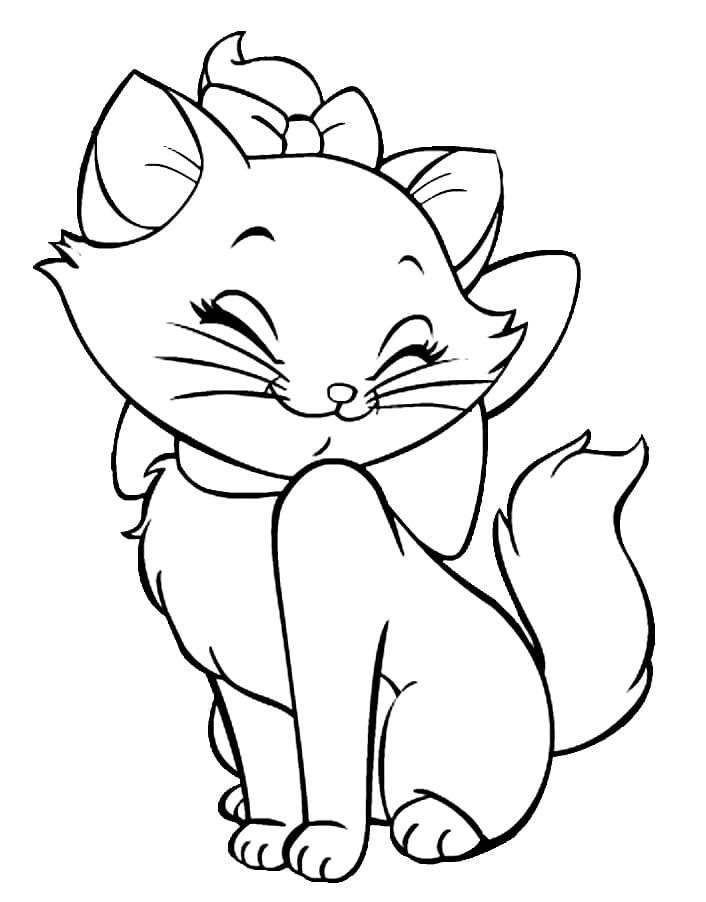 Desenho de Gatinha Marie Sorridente para Colorir e Pintar