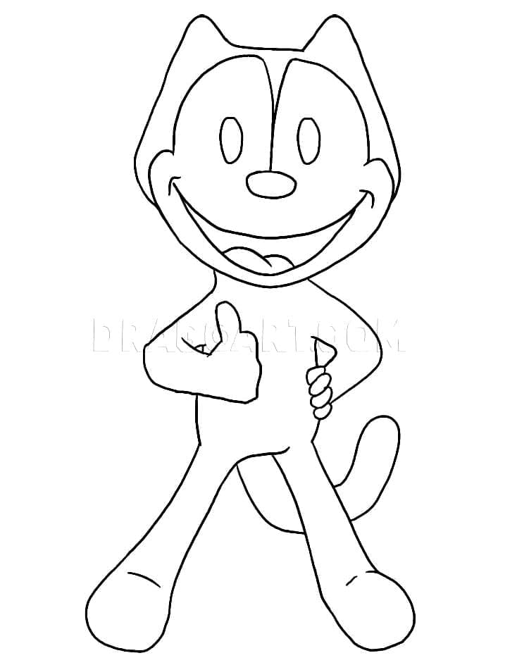 Desenho Gato Félix Sorrindo para Colorir e Pintar