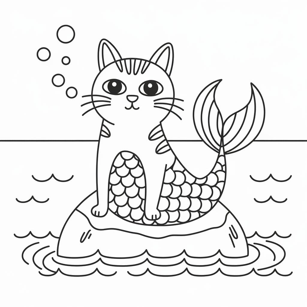 Desenho de Gato Sereia para Crianças de 1 Ano para Colorir e Pintar