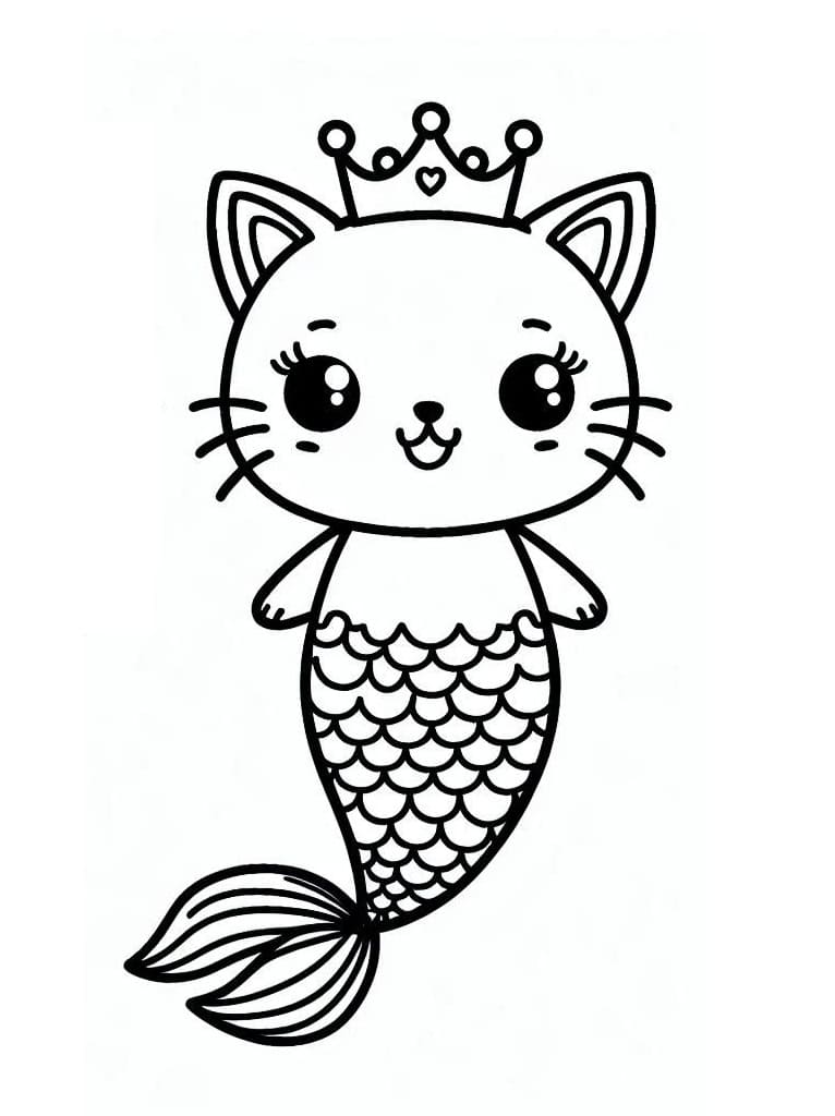 Desenho de Gato Sereia para Crianças para Colorir e Pintar