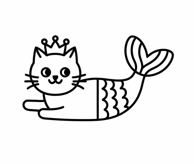 Desenho de Gato Sereia Simples para Colorir e Pintar