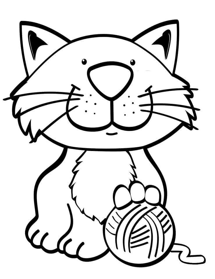 Desenho de Gato Brincando com Bola Pdf para Colorir e Pintar