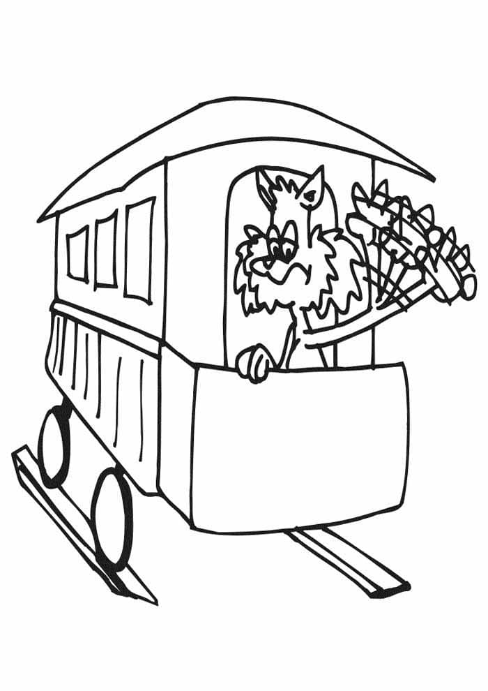 Desenho de Gato no Trem para Colorir e Pintar