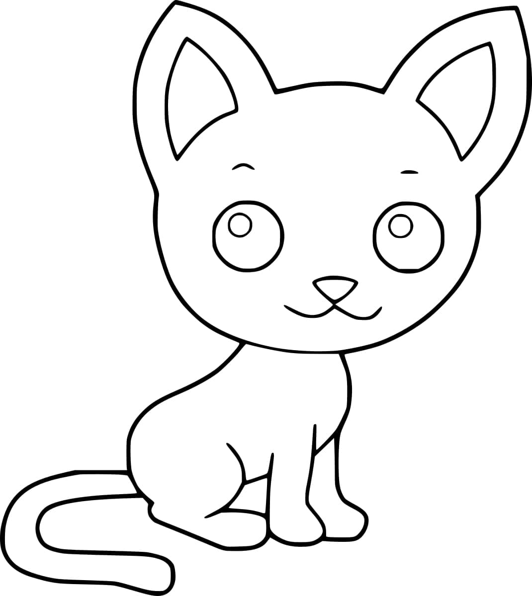 Desenho de Gato Simples e Fofo para Colorir e Pintar