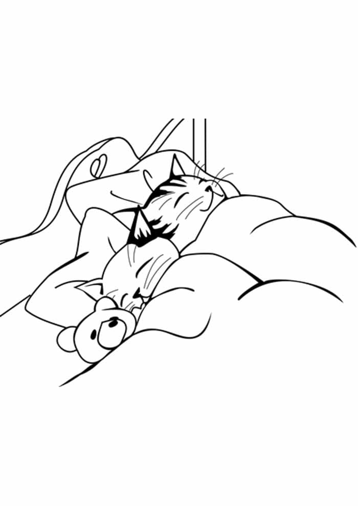 Desenho de Gatos Dormindo para Colorir e Pintar