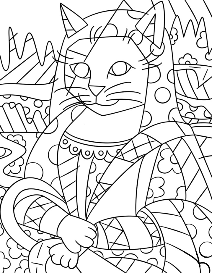 Desenho de Mono Cat do Romero Britto para Colorir e Pintar