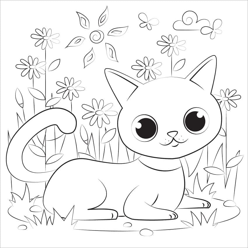 Desenho Gato Bonito para Colorir e Pintar