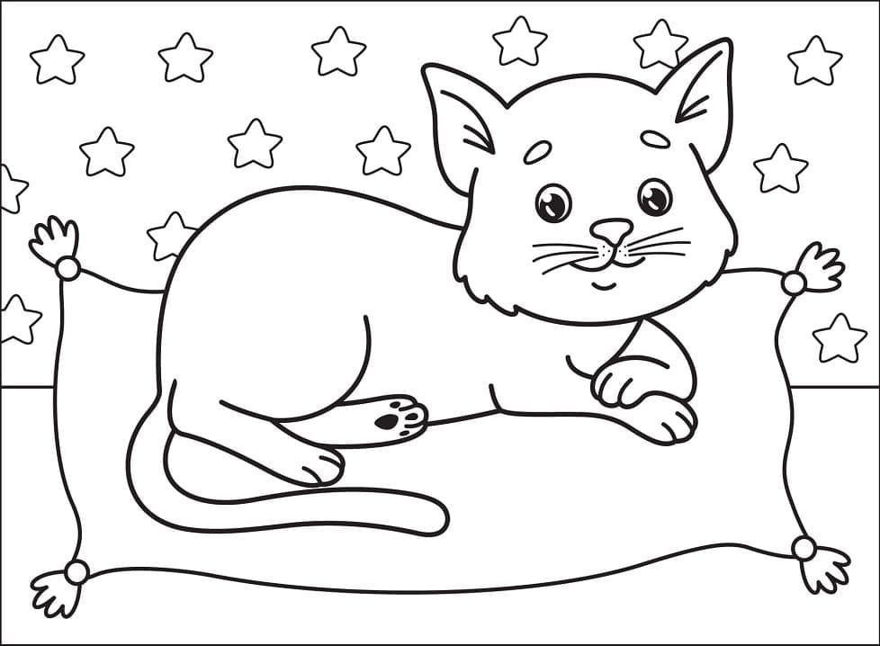 Desenho Gato no Travesseiro para Colorir e Pintar