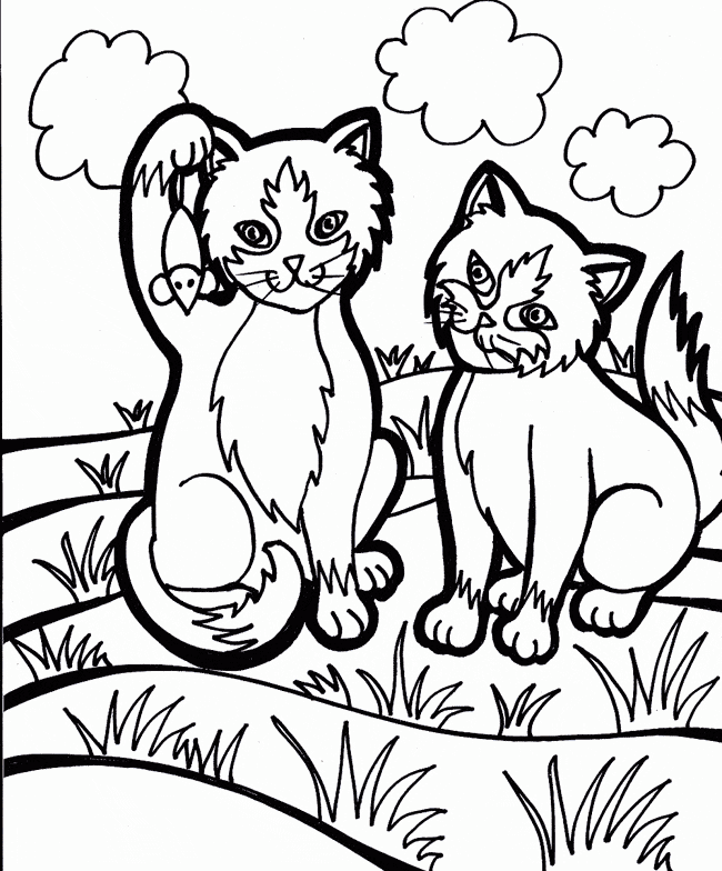 Pintar Desenho em Pdf de Dois Gatos Pescando