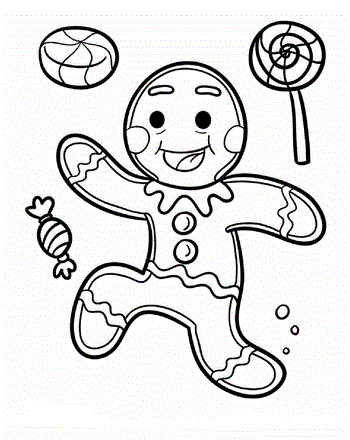 Desenho Pdf de Homem de Gengibre com Doces de Natal para Colorir e Pintar