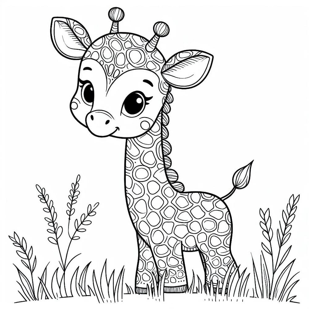 Desenho de Girafa Muito Fofa para Colorir e Pintar