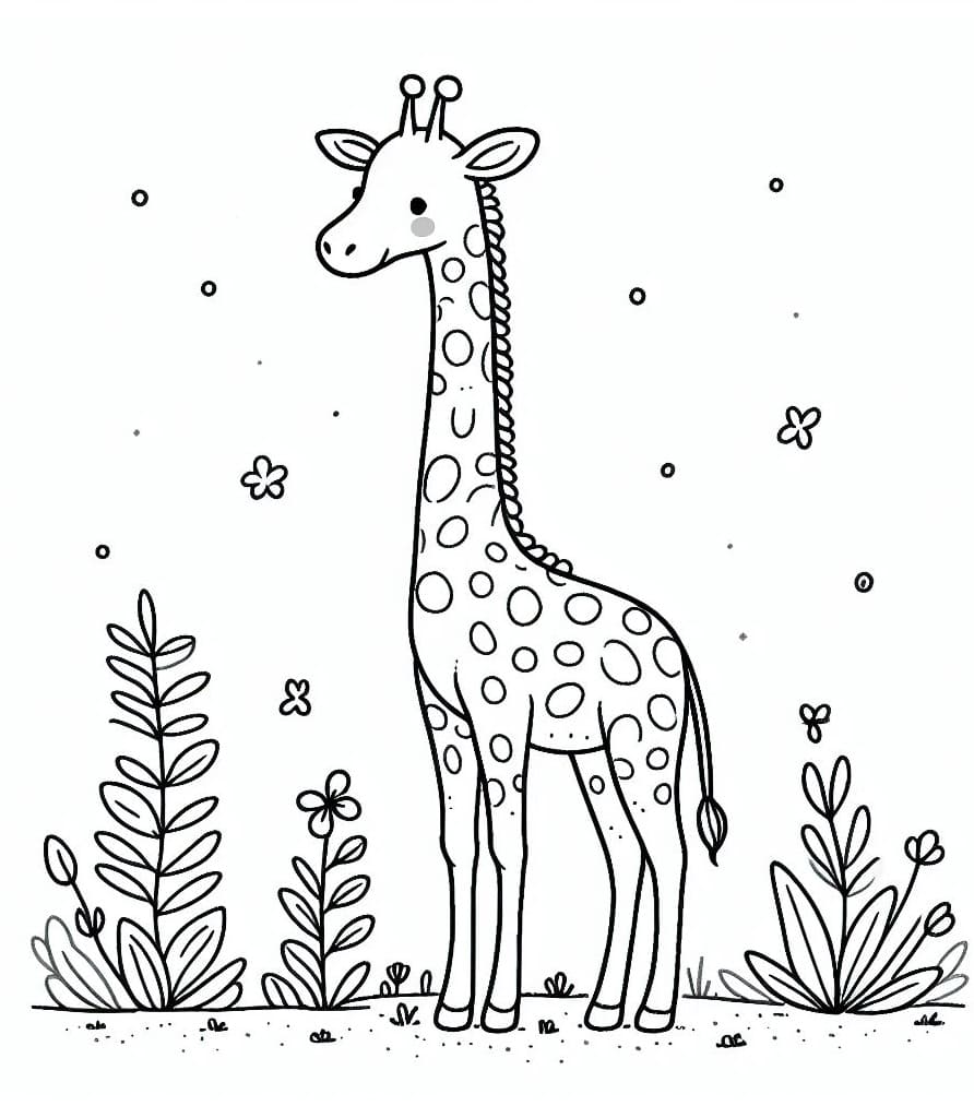 Desenho de uma Girafa Muito Fofa para Colorir e Pintar
