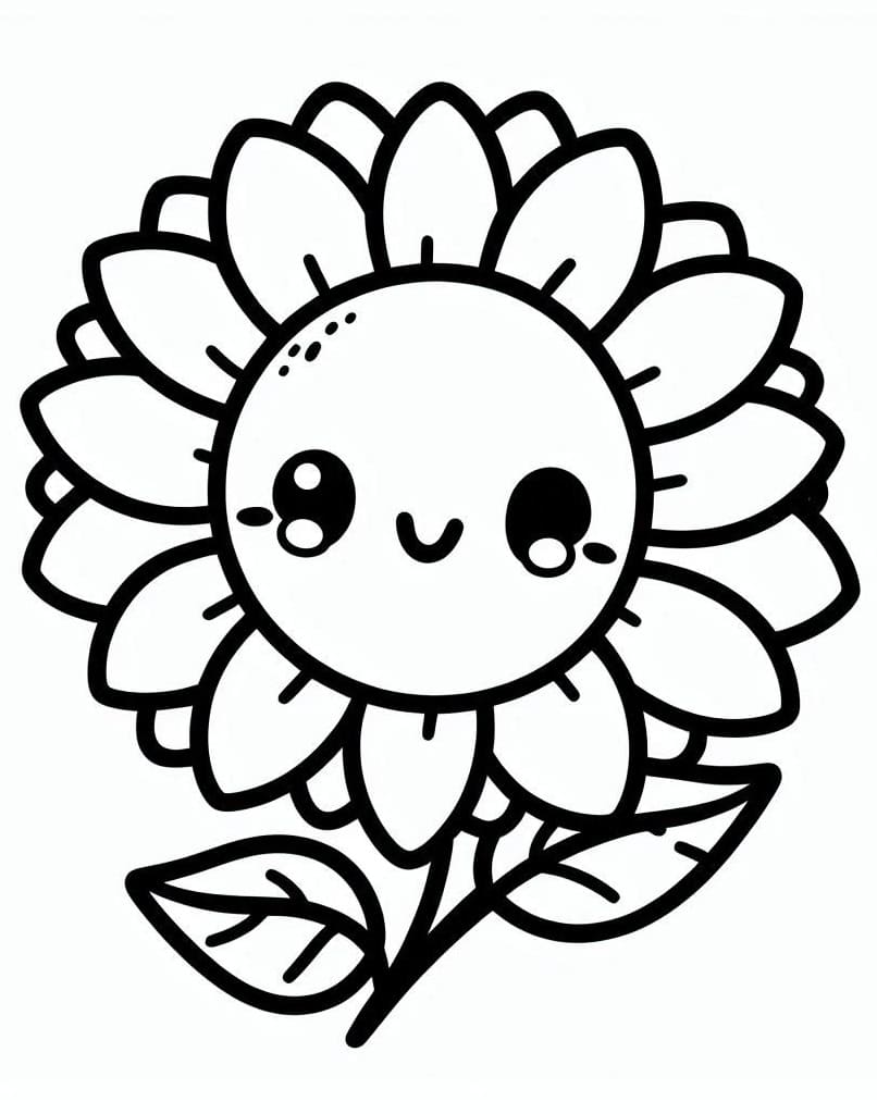 Desenho de Girassol Fofo para Colorir e Pintar