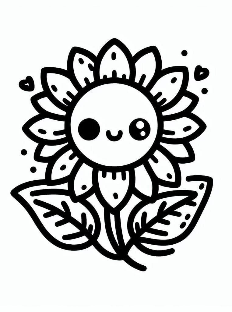 Desenho de Girassol Muito Fofo para Colorir e Pintar