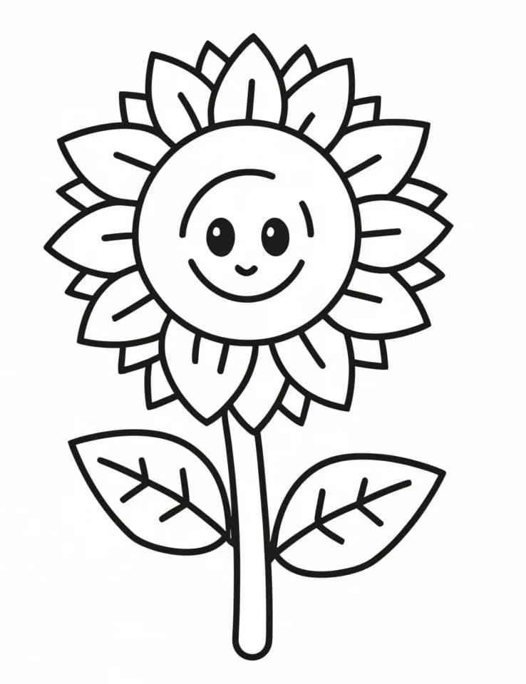 Desenho de Girassol Sorridente para Colorir e Pintar