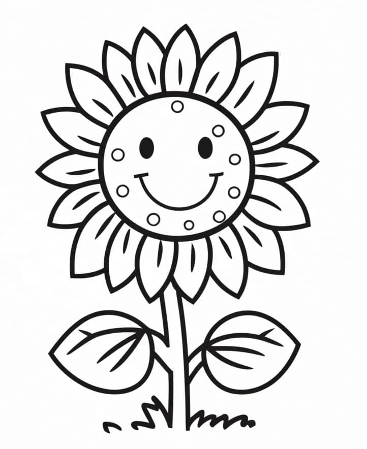 Desenho de um Girassol Feliz para Colorir e Pintar