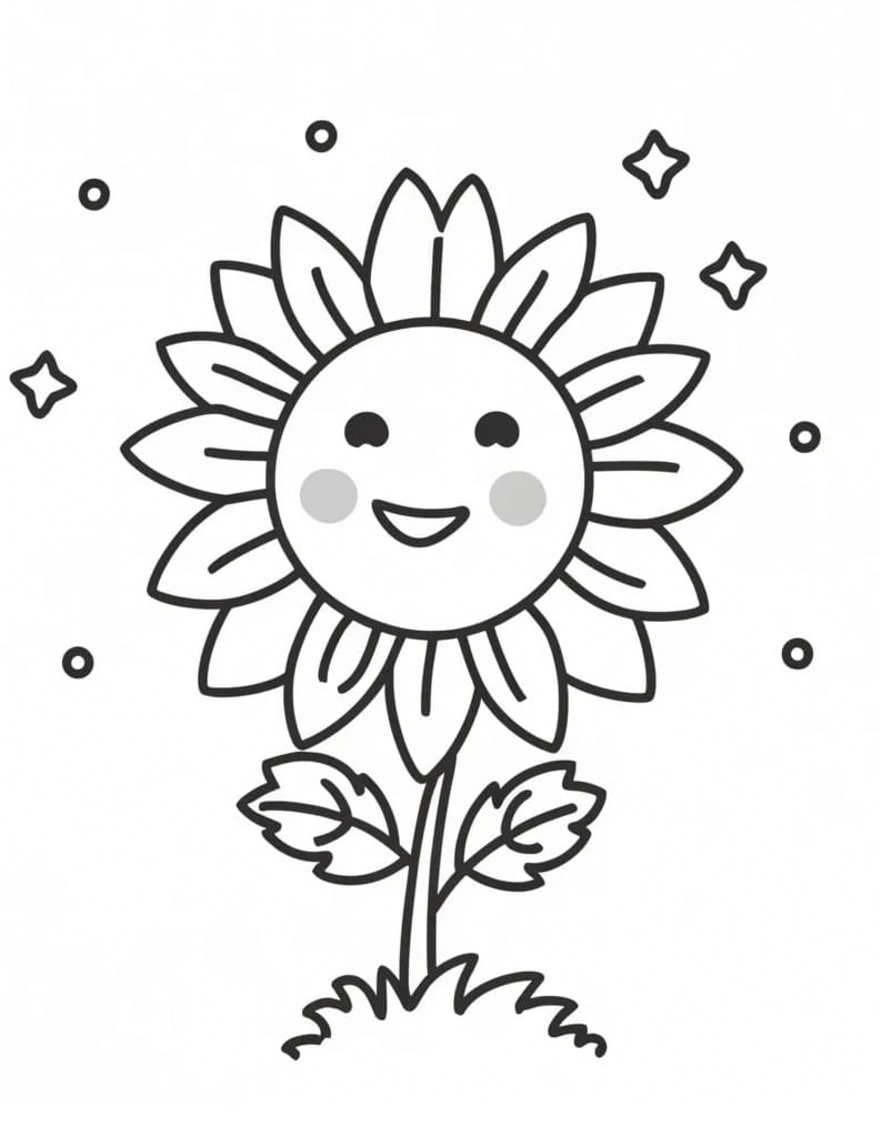 Desenho de um Girassol Fofo para Colorir e Pintar